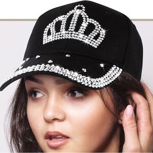 Black rhinestone crown baseball cap